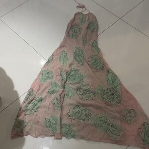 Chic Pink and Green Floral Maxi Dress